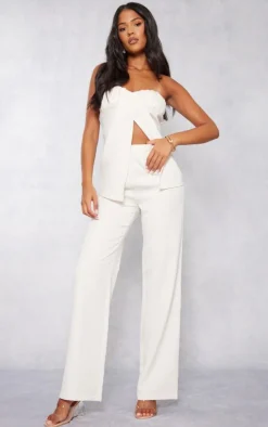 PrettyLittleThing Tall Bandeau Split Detail Top Cream