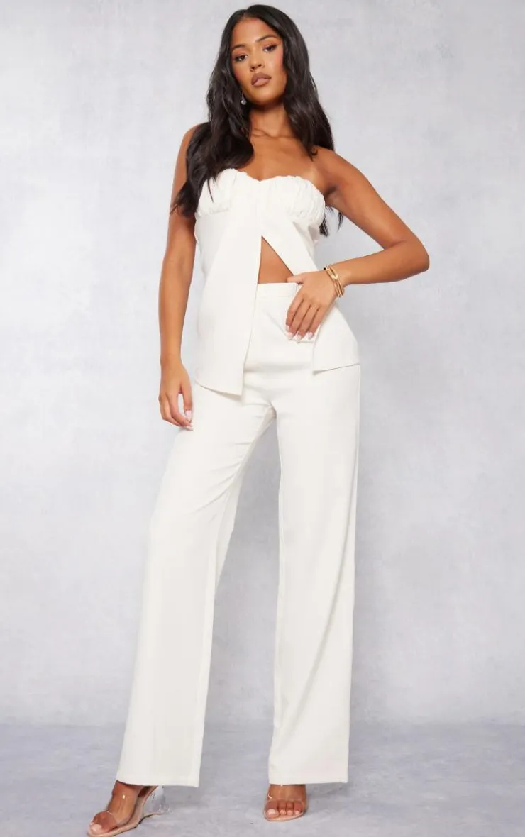 PrettyLittleThing Tall Bandeau Split Detail Top Cream
