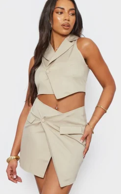 New PrettyLittleThing Tall Button Up Mini Skirt Cream