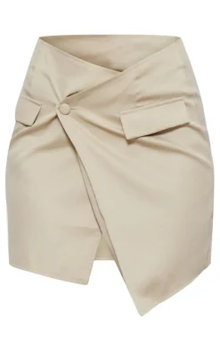 New PrettyLittleThing Tall Button Up Mini Skirt Cream