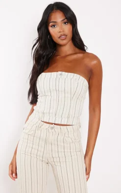Hot PrettyLittleThing Tall Denim Pinstripe Corset Top Cream