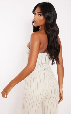 Hot PrettyLittleThing Tall Denim Pinstripe Corset Top Cream