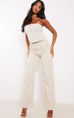 Hot PrettyLittleThing Tall Denim Pinstripe Corset Top Cream