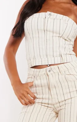 Hot PrettyLittleThing Tall Denim Pinstripe Corset Top Cream