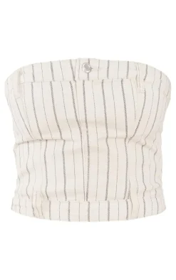 Hot PrettyLittleThing Tall Denim Pinstripe Corset Top Cream