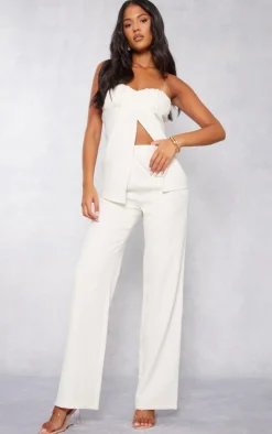 Hot PrettyLittleThing Tall Elasticated Wide Leg Pants Cream