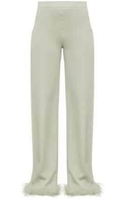 Clearance PrettyLittleThing Tall Faux Feather Trim Tailored Pants Cream