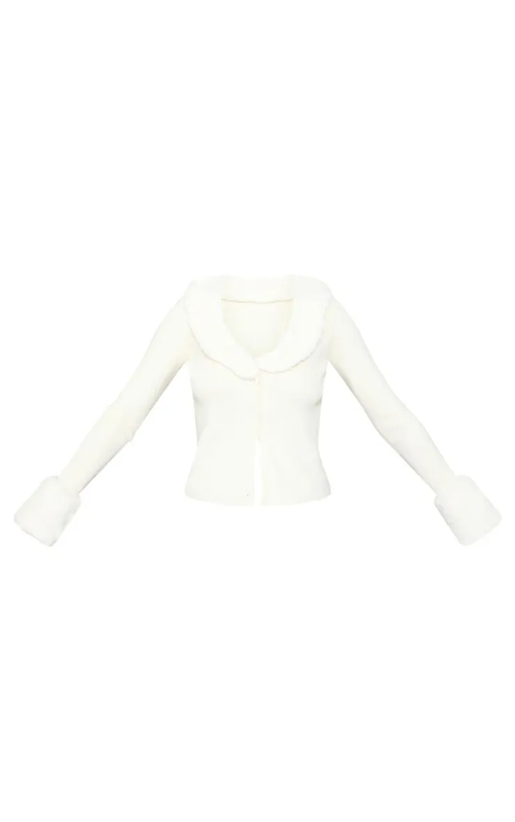 PrettyLittleThing Cardigans*Tall Faux Fur Trim Detail Knit Cardigan