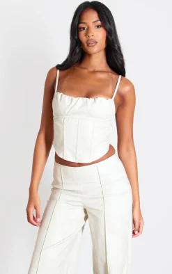 New PrettyLittleThing Tall Faux Leather Boned Corset Cream