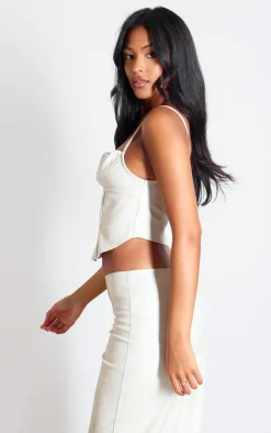 New PrettyLittleThing Tall Faux Leather Boned Corset Cream