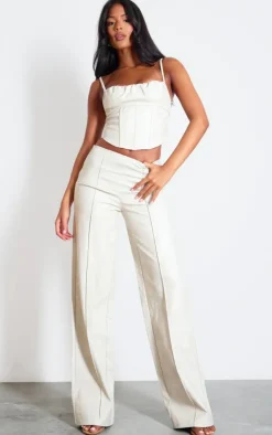New PrettyLittleThing Tall Faux Leather Boned Corset Cream