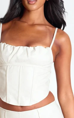 New PrettyLittleThing Tall Faux Leather Boned Corset Cream