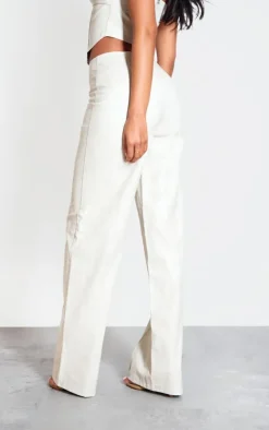 Hot PrettyLittleThing Tall Faux Leather Seam Detail Wide Leg Pants Cream