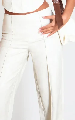 Hot PrettyLittleThing Tall Faux Leather Seam Detail Wide Leg Pants Cream