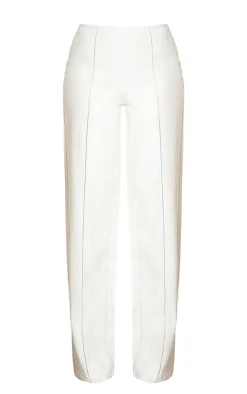 Hot PrettyLittleThing Tall Faux Leather Seam Detail Wide Leg Pants Cream