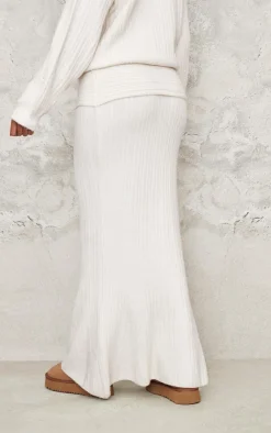 Hot PrettyLittleThing Tall Fold Over Knitted Maxi Skirt Cream