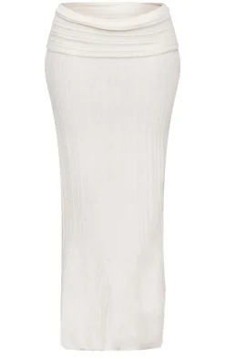 Hot PrettyLittleThing Tall Fold Over Knitted Maxi Skirt Cream