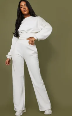 Online PrettyLittleThing Tall High Waist Wide Leg Sweatpants Cream