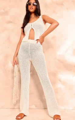 Discount PrettyLittleThing Tall Knit Flares Cream