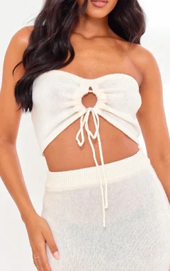 Best PrettyLittleThing Tall Knit Keyhole Bandeau Top Cream