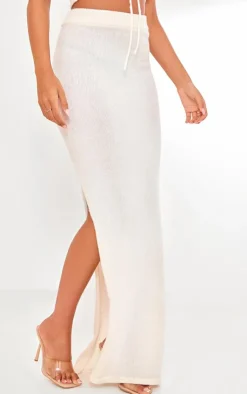 Sale PrettyLittleThing Tall Knit Maxi Skirt Cream