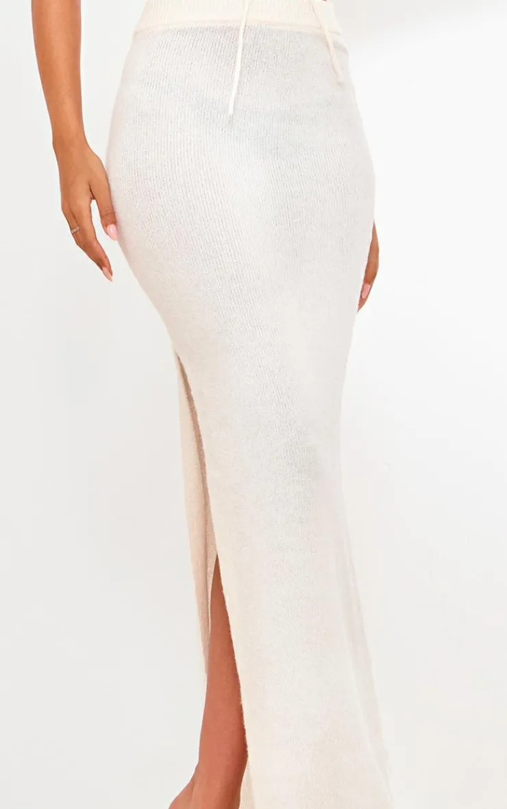 Sale PrettyLittleThing Tall Knit Maxi Skirt Cream
