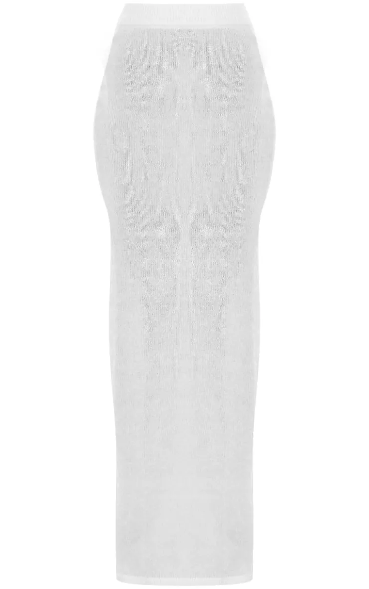 Sale PrettyLittleThing Tall Knit Maxi Skirt Cream