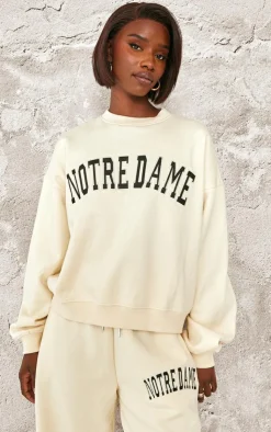 Online PrettyLittleThing Tall Notre Dame Oversized Sweatshirt Cream