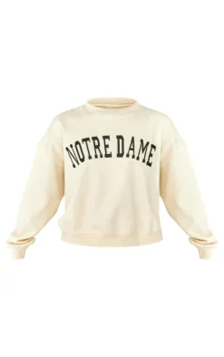 Online PrettyLittleThing Tall Notre Dame Oversized Sweatshirt Cream