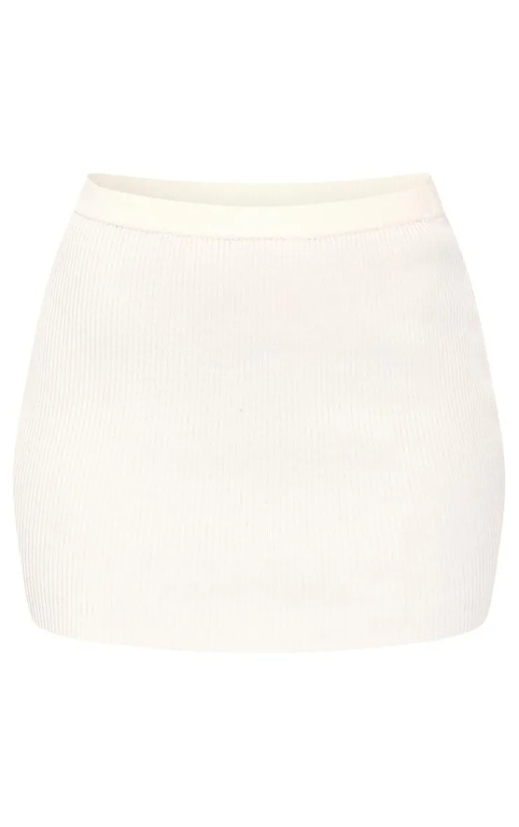 Best PrettyLittleThing Tall Rib Detail Knit Micro Mini Skirt Cream