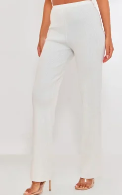 New PrettyLittleThing Tall Rib Knit Straight Leg Pants Cream