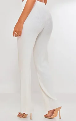 New PrettyLittleThing Tall Rib Knit Straight Leg Pants Cream