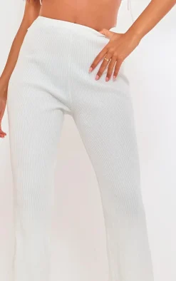 New PrettyLittleThing Tall Rib Knit Straight Leg Pants Cream
