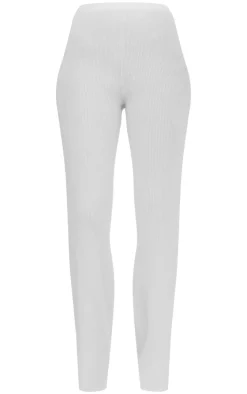 New PrettyLittleThing Tall Rib Knit Straight Leg Pants Cream