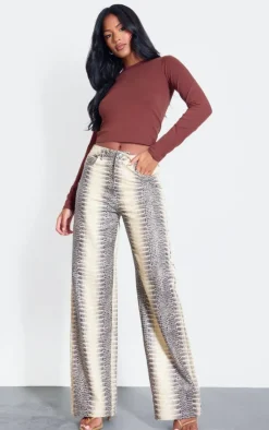 Tall Snake Print High Waist Wide Leg Jeans-PrettyLittleThing Hot