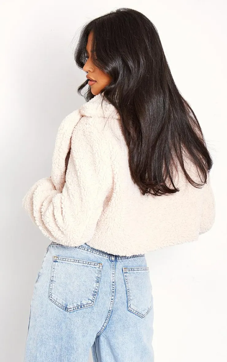 PrettyLittleThing Teddy Coats*Tall Teddy Fur Button Cropped Coat