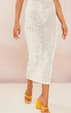 New PrettyLittleThing Tall Textured Low Rise Midaxi Skirt Cream