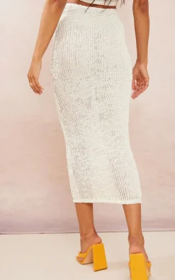 New PrettyLittleThing Tall Textured Low Rise Midaxi Skirt Cream