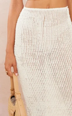 New PrettyLittleThing Tall Textured Low Rise Midaxi Skirt Cream
