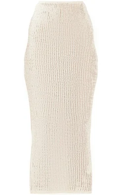New PrettyLittleThing Tall Textured Low Rise Midaxi Skirt Cream