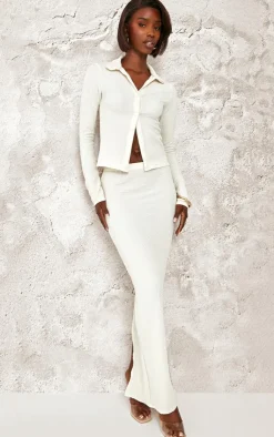 Sale PrettyLittleThing Tall Textured Maxi Skirt Cream