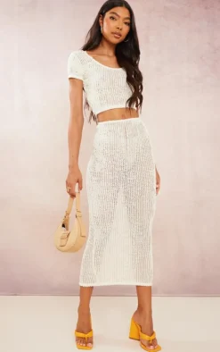 Sale PrettyLittleThing Tall Textured Scoop Back Top Cream