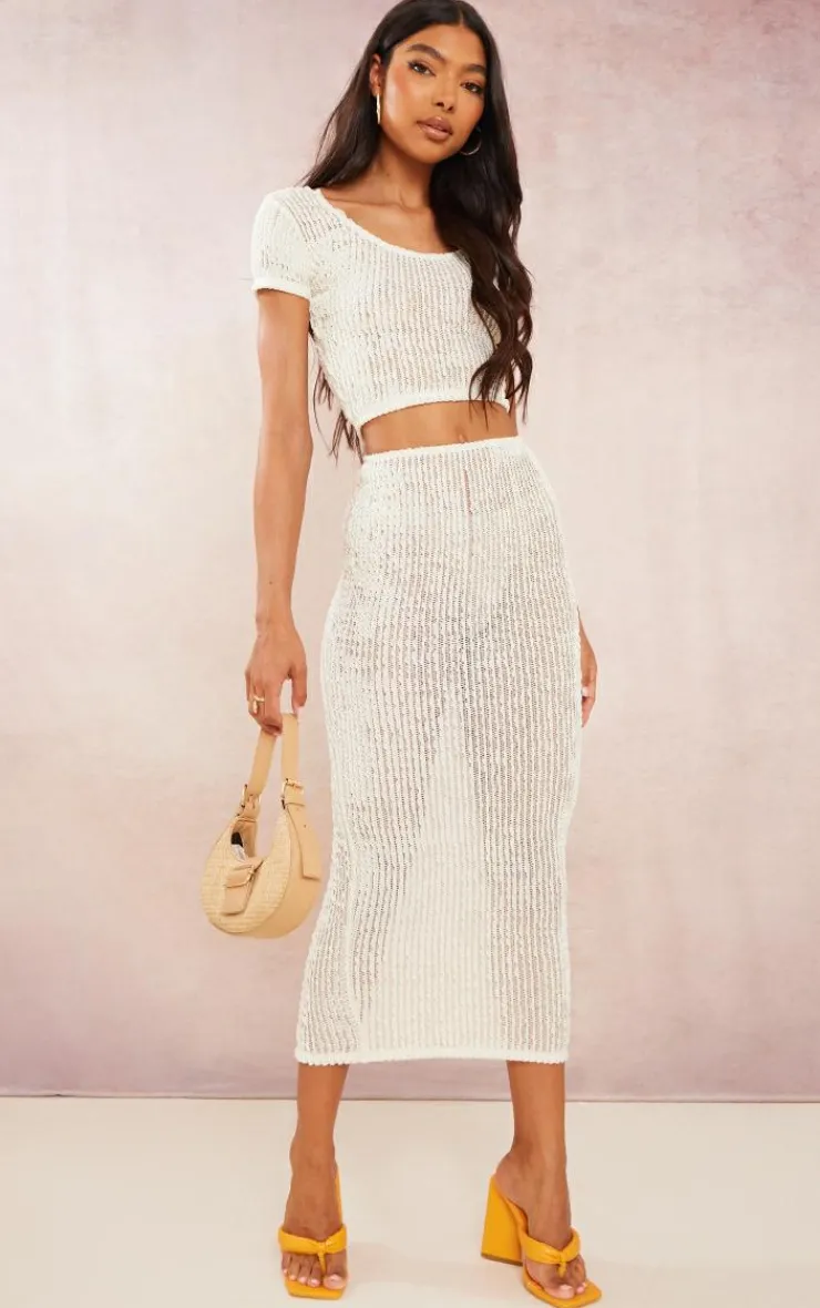 Sale PrettyLittleThing Tall Textured Scoop Back Top Cream