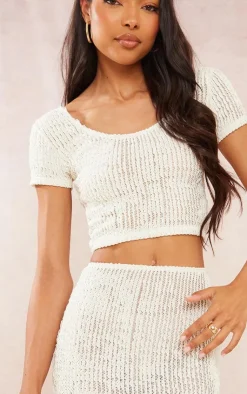 Sale PrettyLittleThing Tall Textured Scoop Back Top Cream