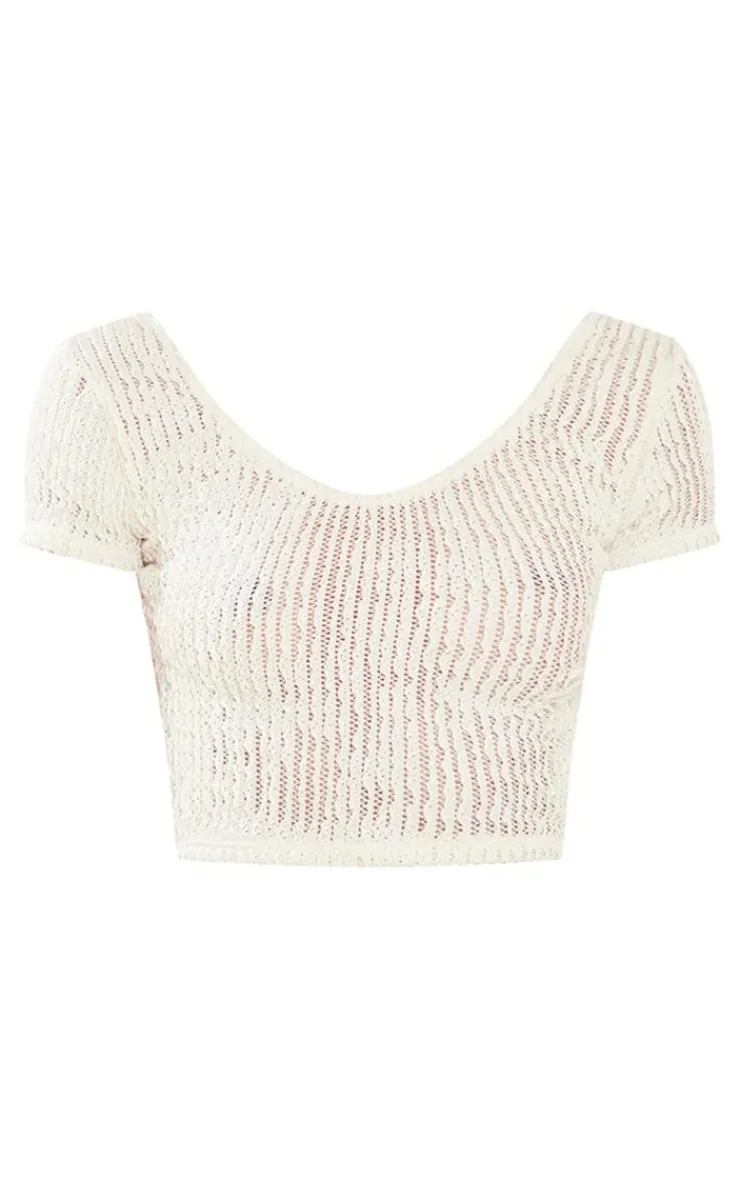 Sale PrettyLittleThing Tall Textured Scoop Back Top Cream