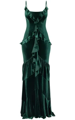 Tall Velvet Textured Frill Maxi Dress-PrettyLittleThing Clearance