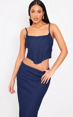 Outlet PrettyLittleThing Tall Boned Detail Denim Corset Top Dark Indigo