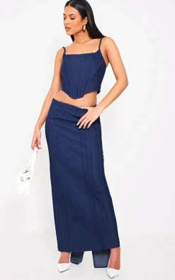 Outlet PrettyLittleThing Tall Boned Detail Denim Corset Top Dark Indigo