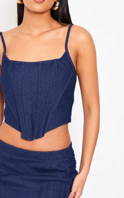 Outlet PrettyLittleThing Tall Boned Detail Denim Corset Top Dark Indigo