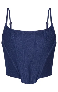 Outlet PrettyLittleThing Tall Boned Detail Denim Corset Top Dark Indigo